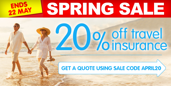 spring sale - get 20% off all travel insurance with a quote from this page